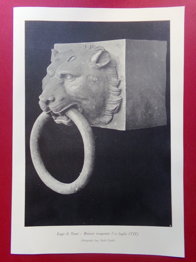 Stampa del 1929 Lago di Nemi Bronzo recuperato