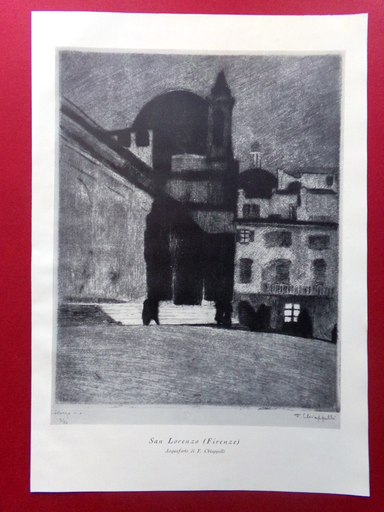 Stampa del 1929 San Lorenzo firenze Acquaforte di Francesco Chiappelli