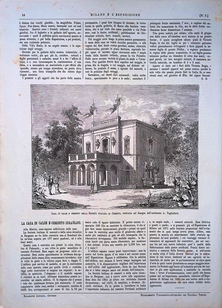 Stampa e Articolo del 1881 Casa in Calce e Cemento …