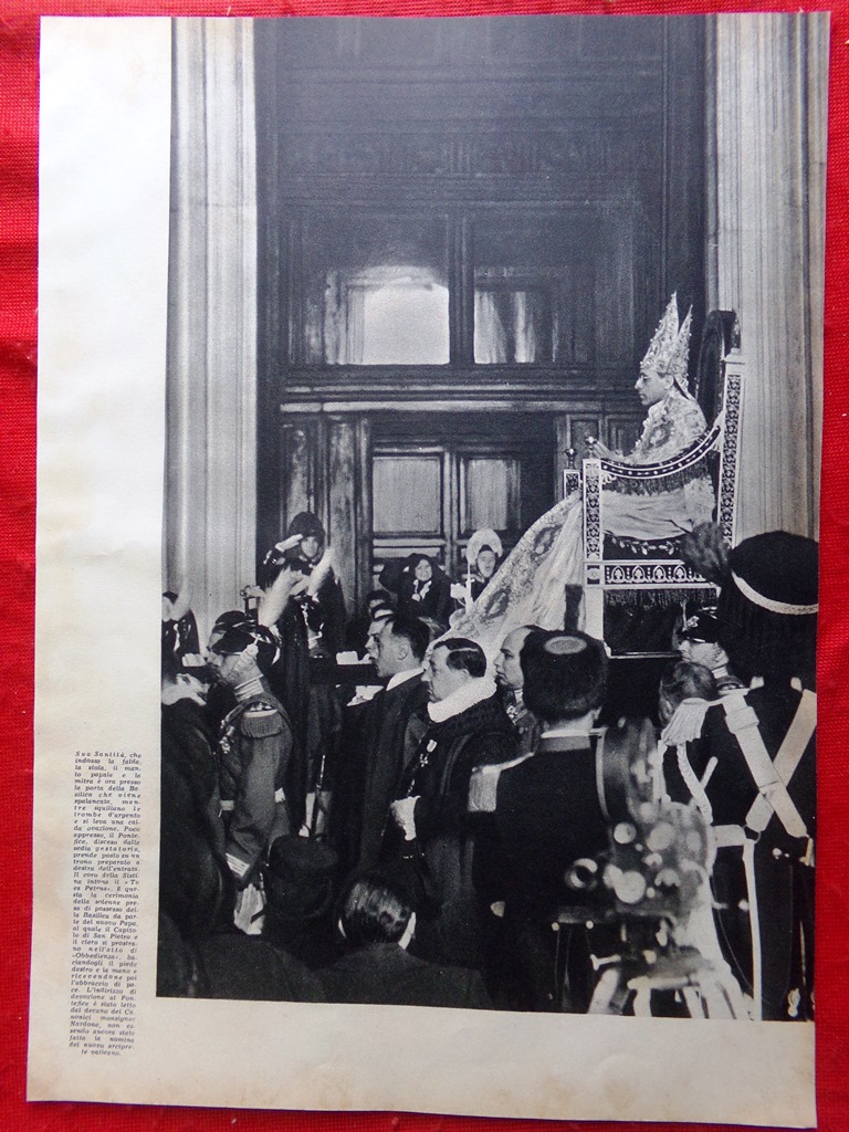 Tavola del 1939 Papa Pio XII Porta Basilica Cerimonia Incoronazione