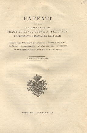 Patenti colle quali S. E. il Signor Cavaliere Thaon di …