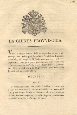 Decreto della Giunta Provvisoria con il quale autorizza l'Amministrazione del …