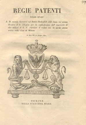 Regie Patenti colle quali S.M. manda iscriversi sul Debito Redimibile …