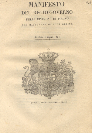 Manifesto del Regio Governo della divisione di Torino col quale …