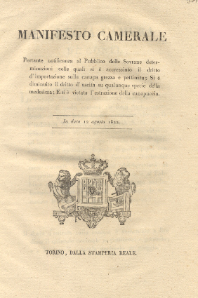 Manifesto camerale portante notificanza al Pubblico delle Sovrane determinazioni colle …