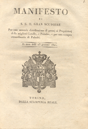 Manifesto di S. E. Il Gran Scudiere circa l'annuale distribuzione …