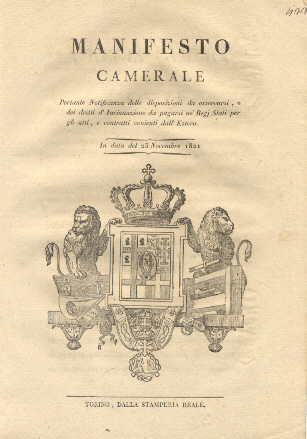 Manifesto camerale portane notificanza delle disposizioni da osservarsi, e dei …