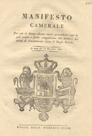 Manifesto camerale per cui si danno alcune nuove provvidenze per …