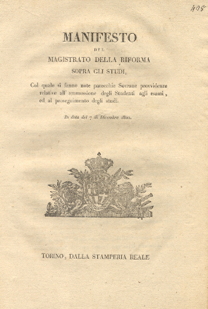 Manifesto del magistrato della Riforma sopra gli Studi, col quale …