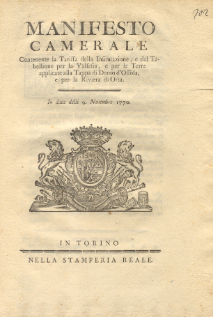 Manifesto Camerale riguardo la tariffa della Insinuazione e del Tabellione.9 …