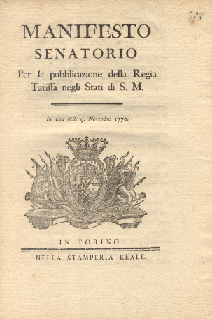 Manifesto Senatorio per la pubblicazione della Regia Tariffa negli Stati …