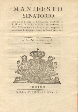 Manifesto Senatorio riguardo la notifica per l'abolizione del diritto d'Ubena.10 …