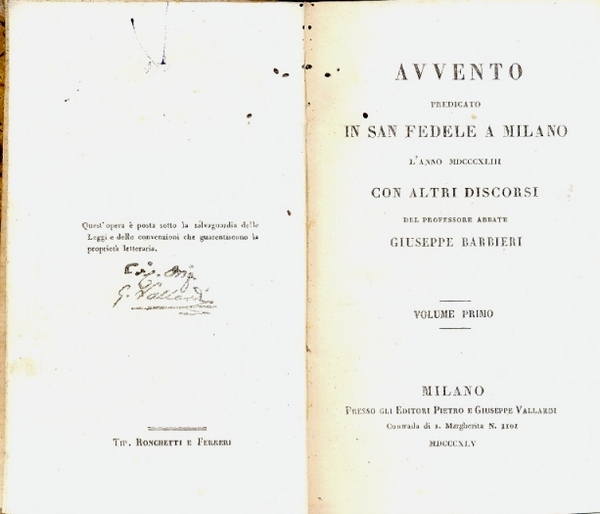 Avvento predicato in San Fedele a Milano l'anno 1843 con …