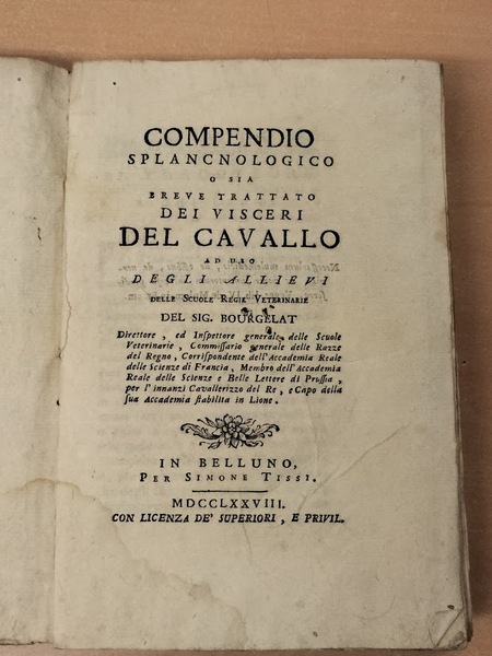 Compendio splancnologico o sia breve trattato dei visceri del cavallo …