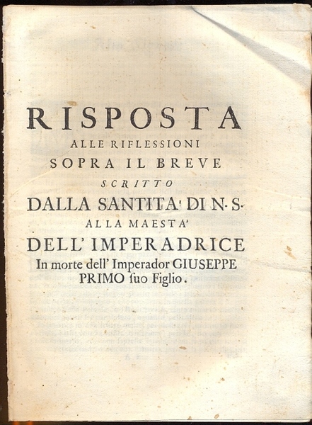 Risposta alle riflessioni sopra il breve scritto dalla Santità di …