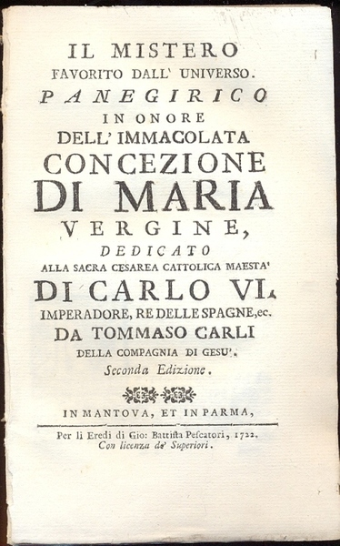 Il Mistero favorito dall'Universo. Panegirico in onore dell'Immacolata Concezione di …