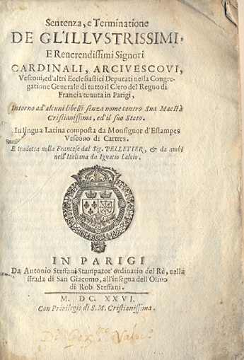Sentenza e terminatione de gl'illustrissimi , e reverendissimi signori Cardinali, …
