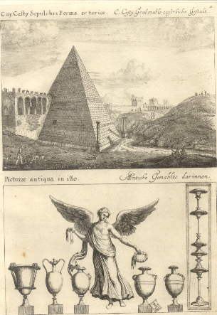 Cay Cesty Sepulchri forma e terior. Picturae antiqua in illo.