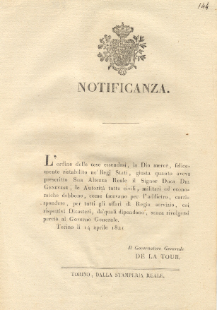 Notificanza con la quale si ristabilisce l'ordine delle cose.