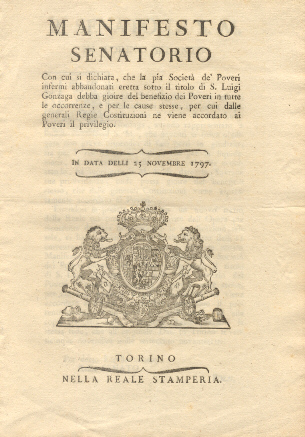 Manifesto Senatorio con cui viene accordata alla Società de' Poveri …