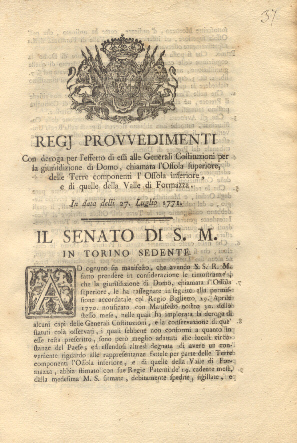 Regj Provvedimenti con deroga per l'effetto di essi alle Generali …