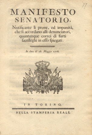 Manifesto Senatorio notificante li premj ed impunità che si accordano …