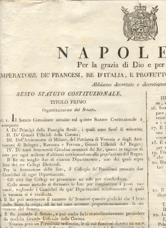 Editto napoleonico che decreta il Sesto Statuto Costituzionale.