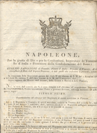 Editto napoleonico che decreta l'Organizzazione ed attributi del Magistrato di …