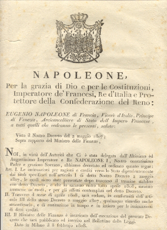 Editto napoleonico per la presentazione delle insinuazioni per ragioni e …