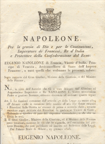 Editto napoleonico ordinante che le funzioni commesse dall'art. 47 della …