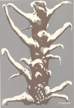 L'albero innevato (a due colori). Xilografia.
