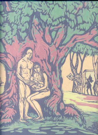 Il messaggio. Xilografia a colori.