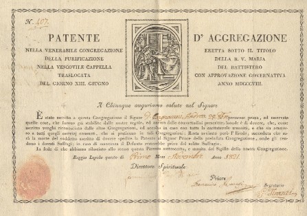Patente d'aggregazione nella venerabile Congregazione eretta sotto il titolo della …