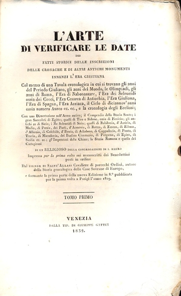 L'arte di verificare le date dei fatti storici delle inscrizioni …