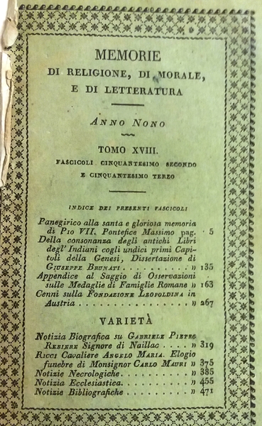 Memorie di Religione, di Morale e di Letteratura.