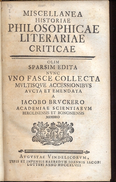 Miscellanea historiae philosophicae literariae criticae. Olim sparsim edita nunc uno …
