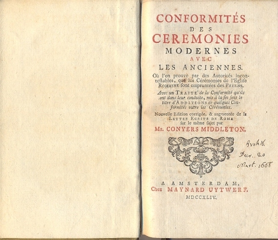 Conformites des ceremonies modernes avec les anciennes. Ou l'on prouve …