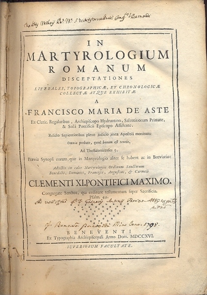 In martyrologium romanum disceptationes literales, topographicae, et chronologicae collectae at …