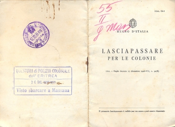 Lasciapassare per le Colonie.