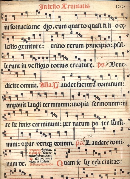 Foglio di antifonario con musica gregoriana.