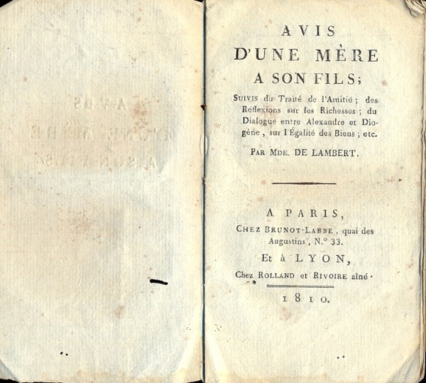 Avis d'une mere a son fils; suivis du traite de …