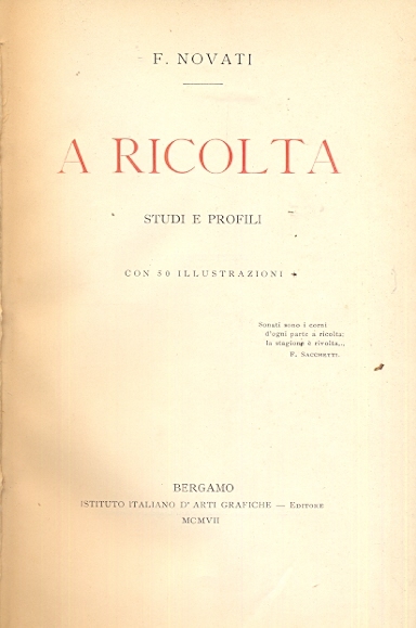 A Ricolta. Studi e profili.