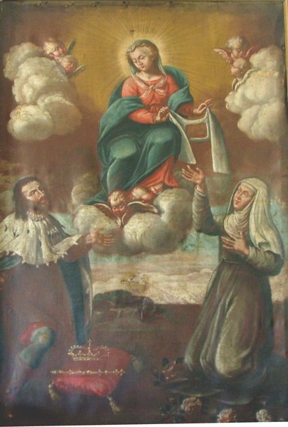 Madonna Assunta contornata da Cherubini. Ai lati inginocchiati: una figura …