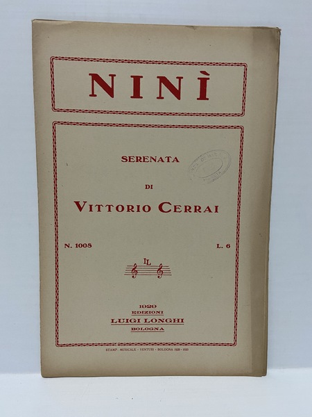 Spartito musicale Ninì Serenata di Vittorio Cerrai