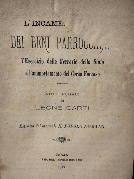 L'incameramento dei beni parrocchiali esercizio delle ferrovie dello stato e …