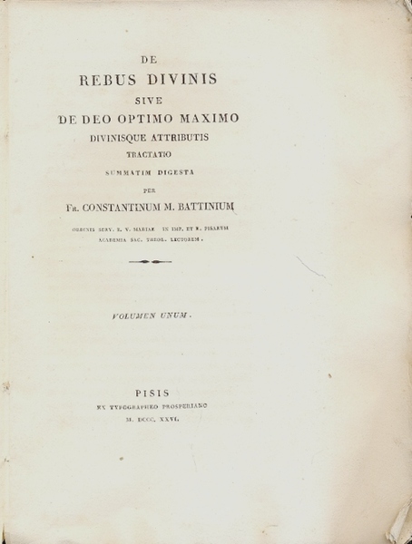 De Rebus Divinis sive de Deo Optimo Maximo Divinisque Attributis …