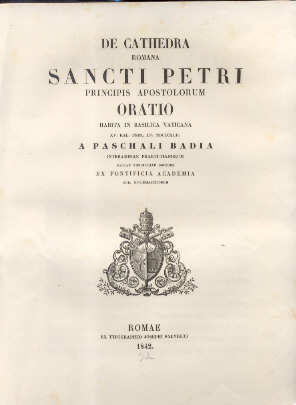 De Cathedra Romana Sancti Petri Principis Apostolorum. Oratio habita in …