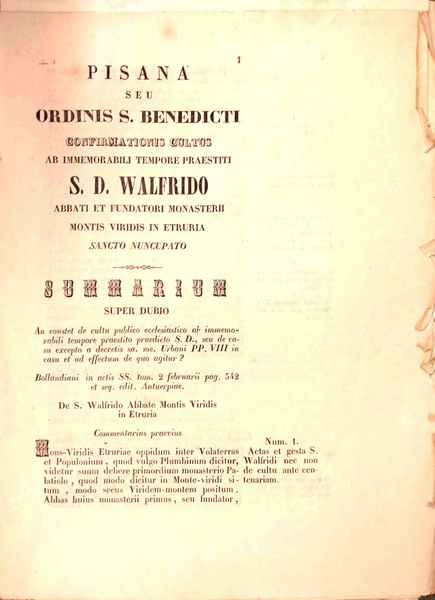 Pisana seu ordinis S. Benedicti Confirmationis Cultus ab immemorabili tempore …