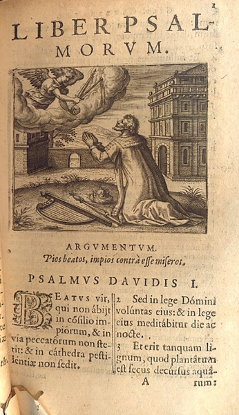 Psalmi Davidis, Vulgata editione. Calendario Hebraeo, Syro, Graeco, Latino, Argumentis, …