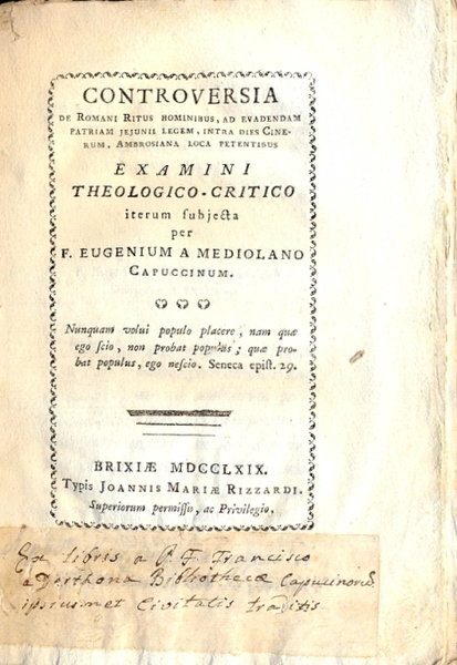 Controversia de Romani Ritus hominibus, ad evadendam Patrium Jejunii legem, …